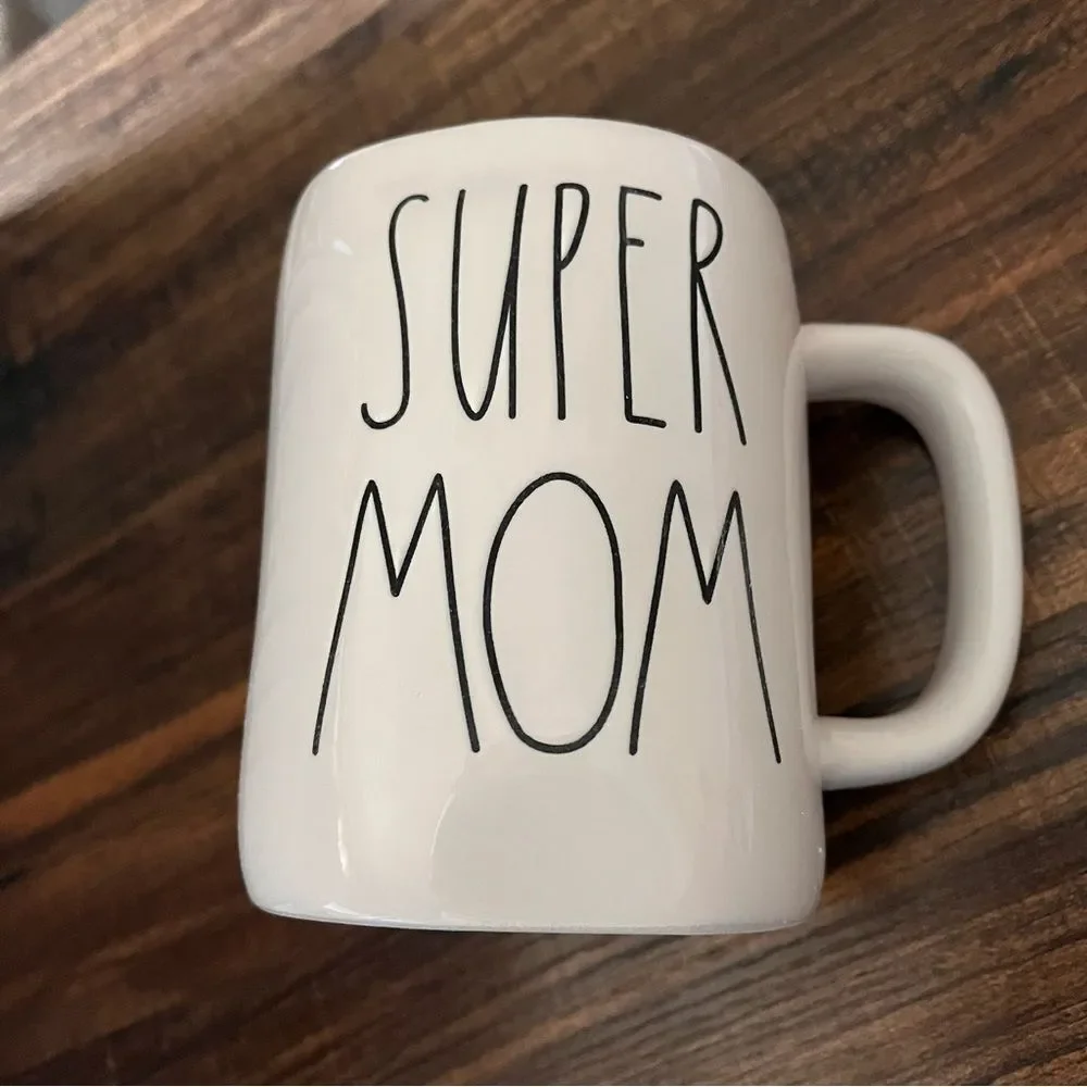 Rae Dunn Artisan Collection by Magenta SUPER MOM White with Black Ceramic Mug